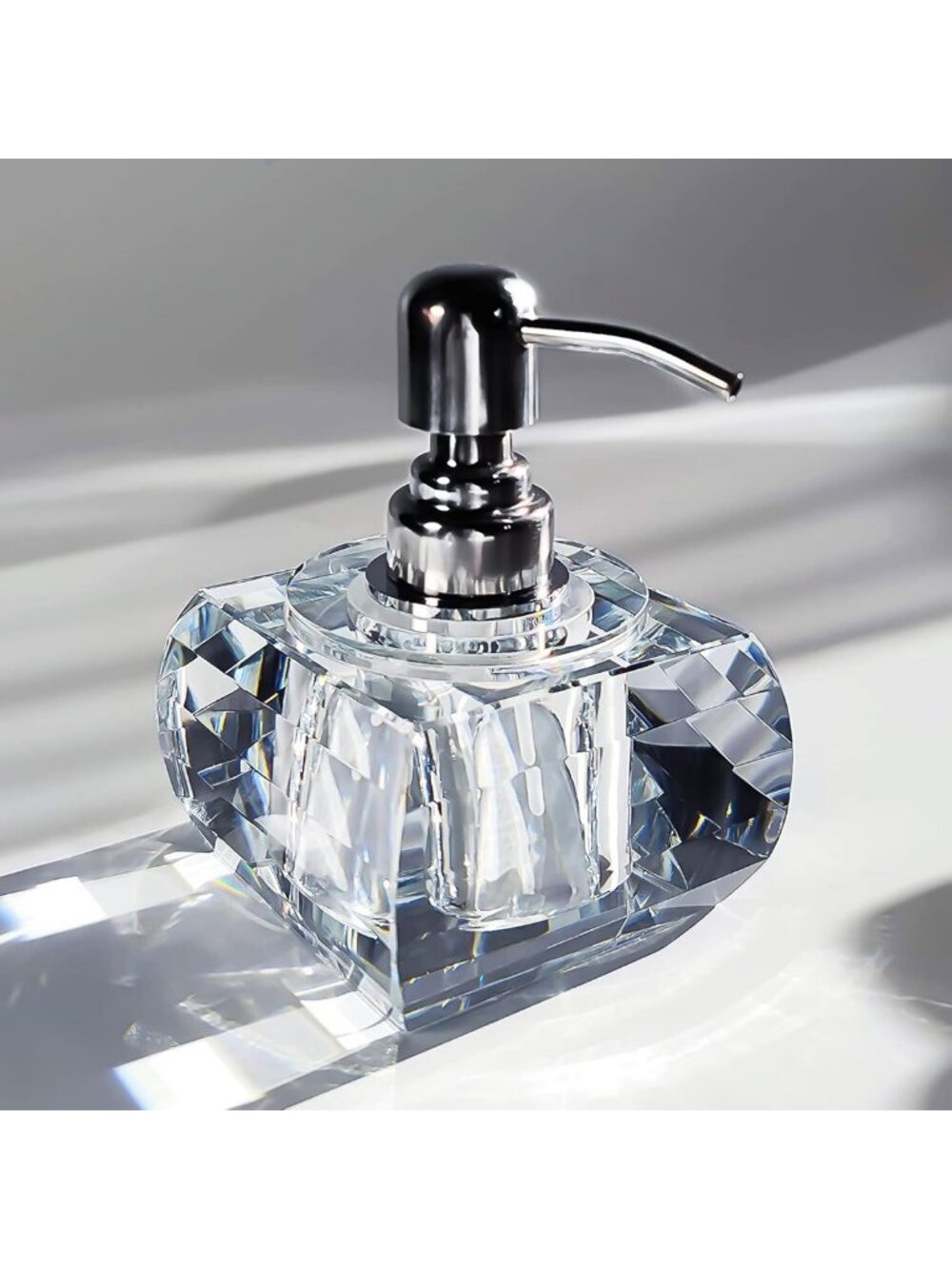 Modern Crystal Glass Soap Dispenser with Stainless Steel Pump - Stylish Bathroom